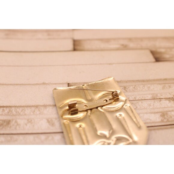 Vintage Face Mask Design Brooch Pin Abstract Black Enamel MCM Ethnic Art Deco - Picture 7 of 9